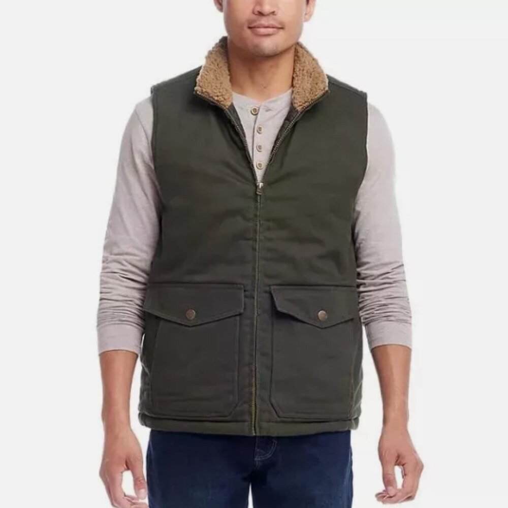 WP Weatherproof Men's Workwear Vest - Olive Green / British Khaki Sherpa